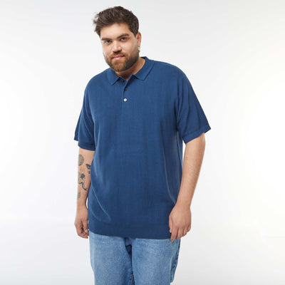 Polo en maille tricot manches courtes BLEU