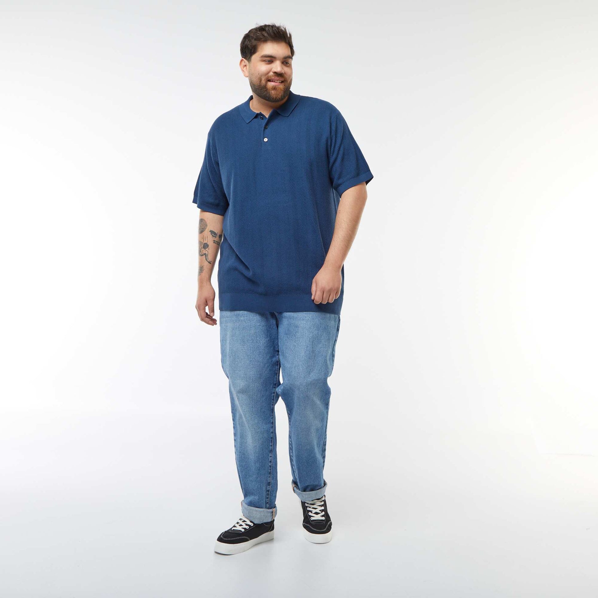 Polo en maille tricot manches courtes BLEU