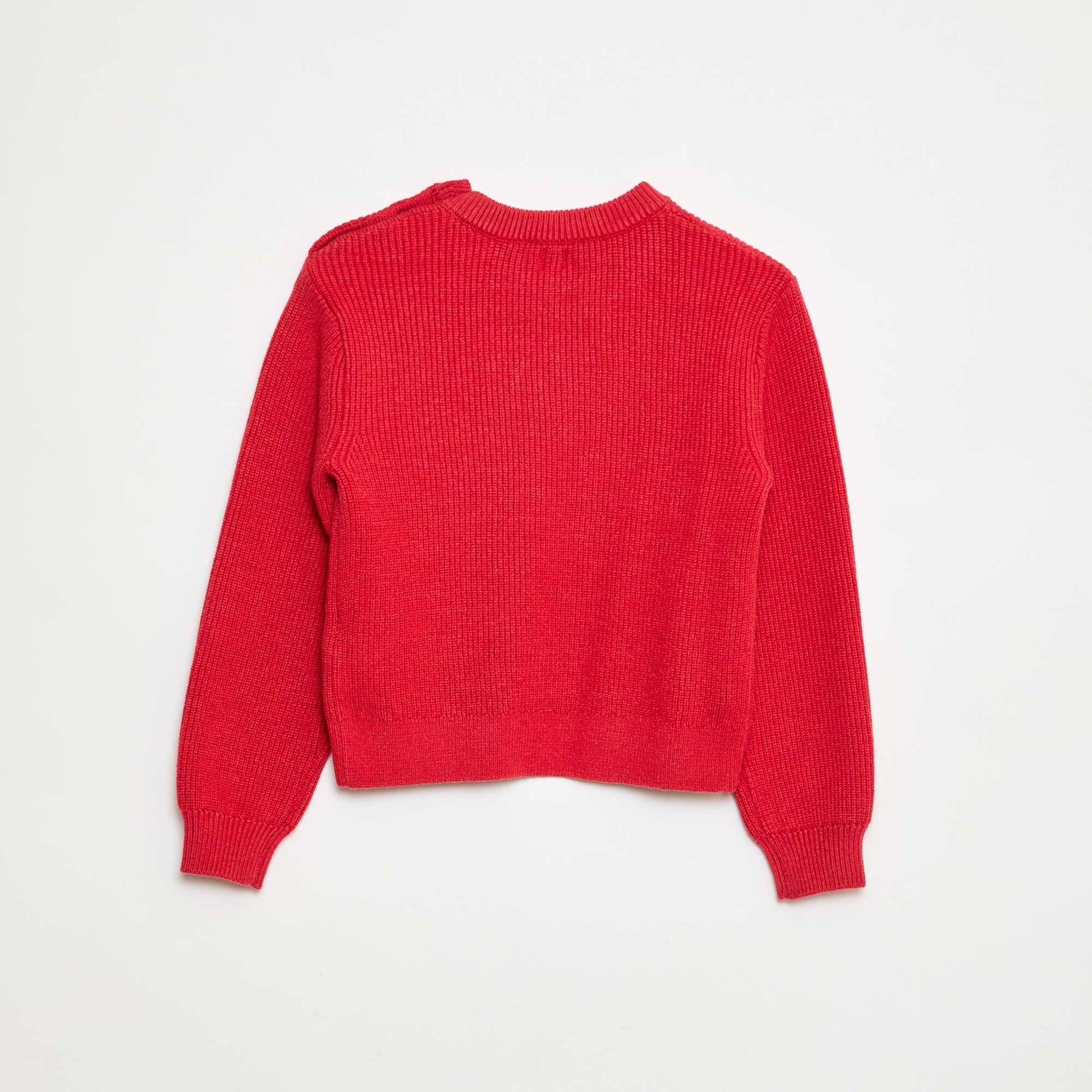 Pull maille côtelée avec épaule boutonnée ROUGE