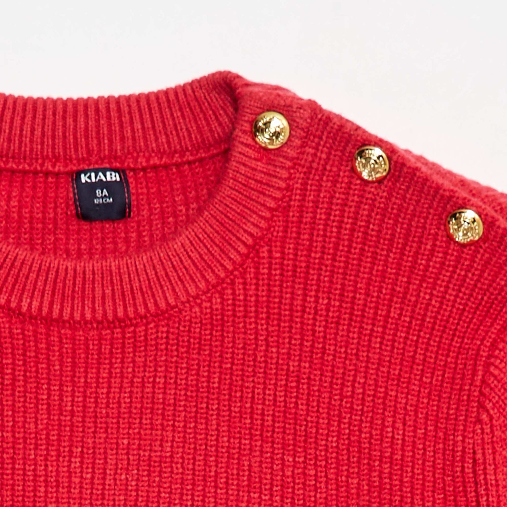 Pull maille côtelée avec épaule boutonnée ROUGE