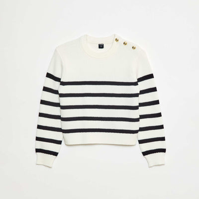 Pull maille côtelée avec épaule boutonnée MARINIèRE