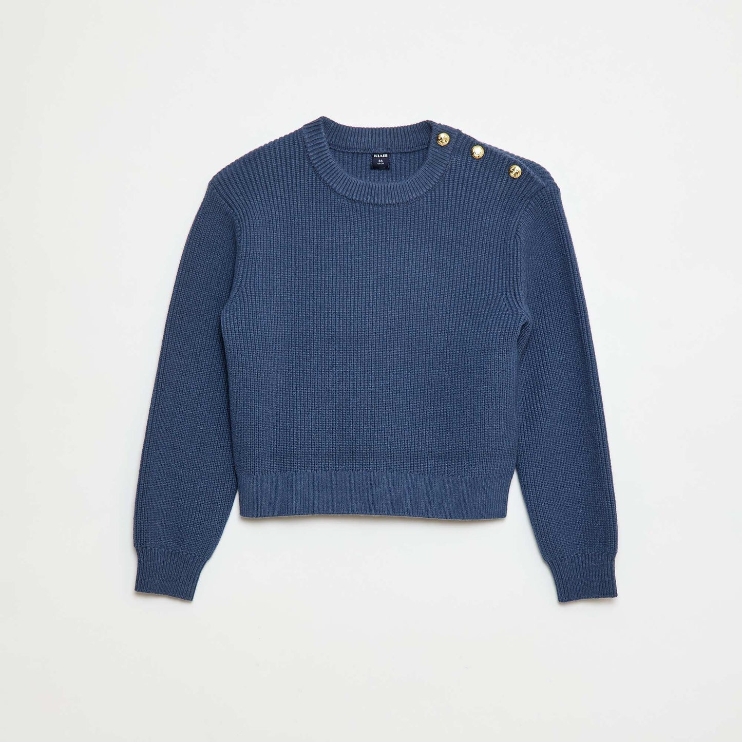 Pull maille côtelée avec épaule boutonnée BLEU