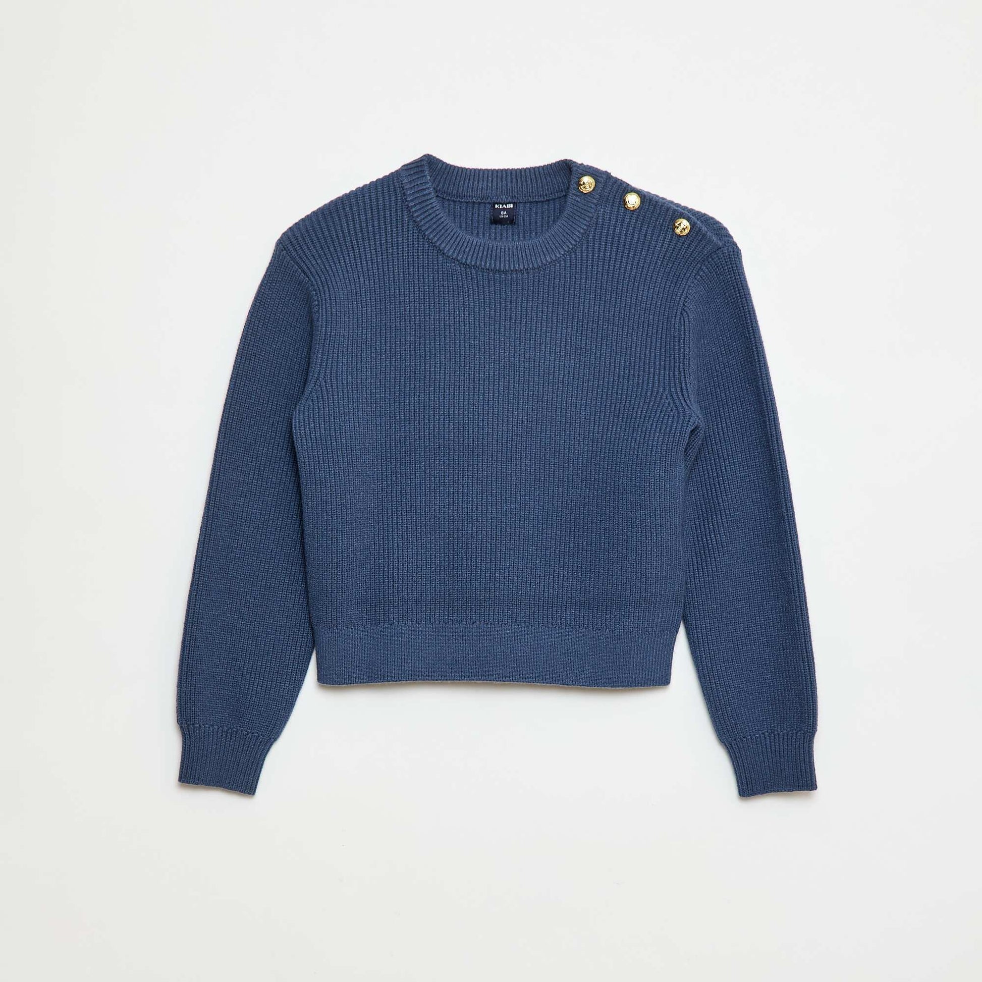 Pull maille côtelée avec épaule boutonnée BLEU