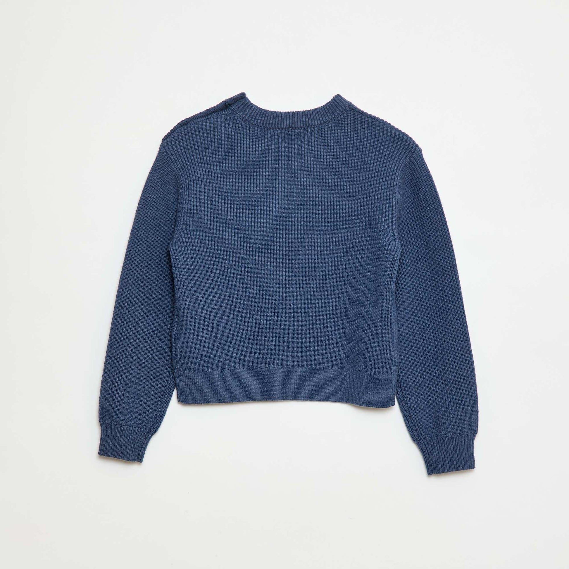Pull maille côtelée avec épaule boutonnée BLEU
