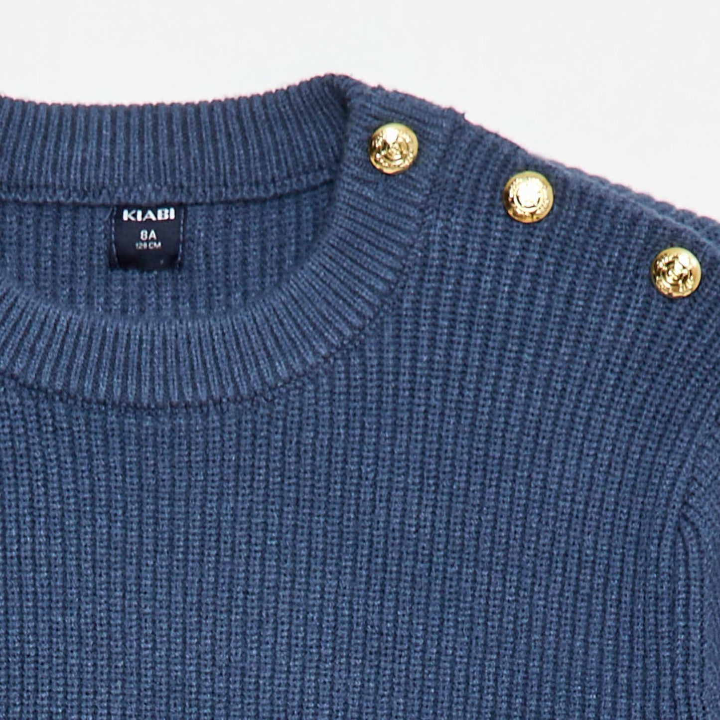 Pull maille côtelée avec épaule boutonnée BLEU