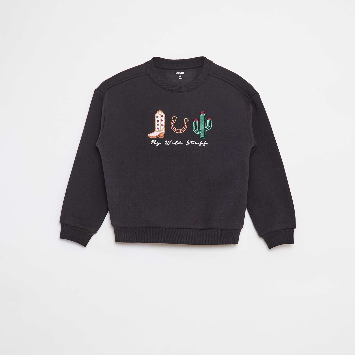 Sweat en molleton avec broderie et franges sur les manches NOIR