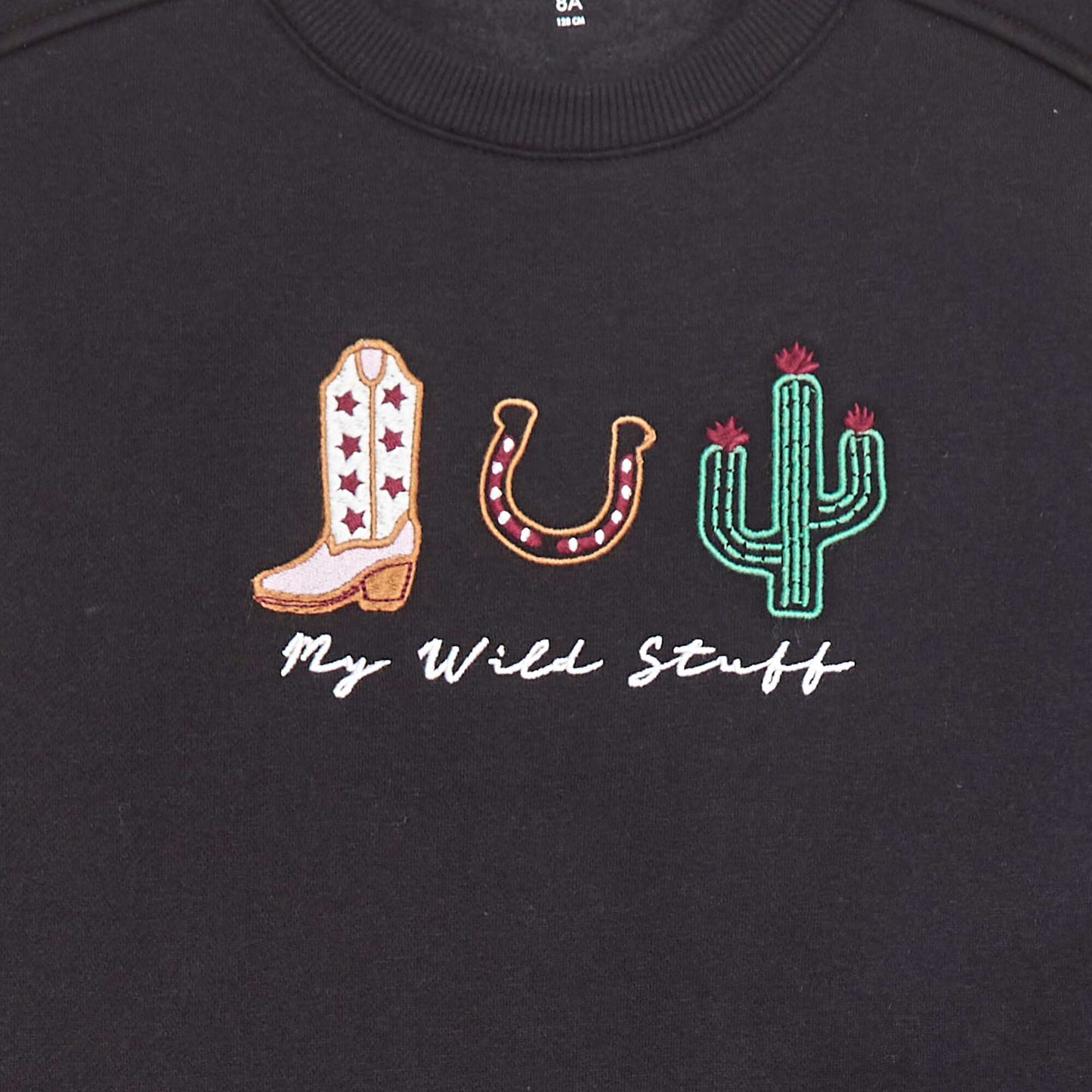 Sweat en molleton avec broderie et franges sur les manches NOIR