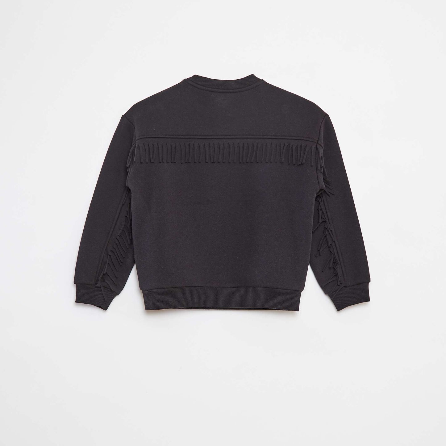 Sweat en molleton avec broderie et franges sur les manches NOIR