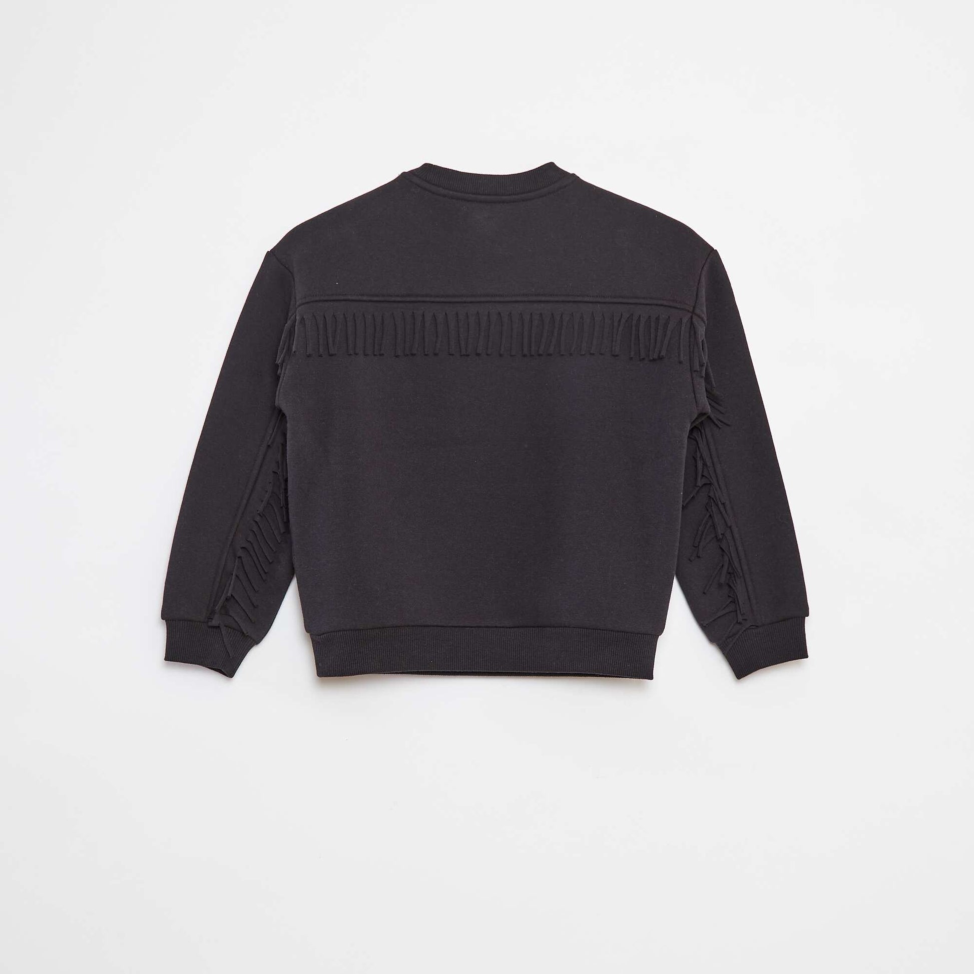 Sweat en molleton avec broderie et franges sur les manches NOIR