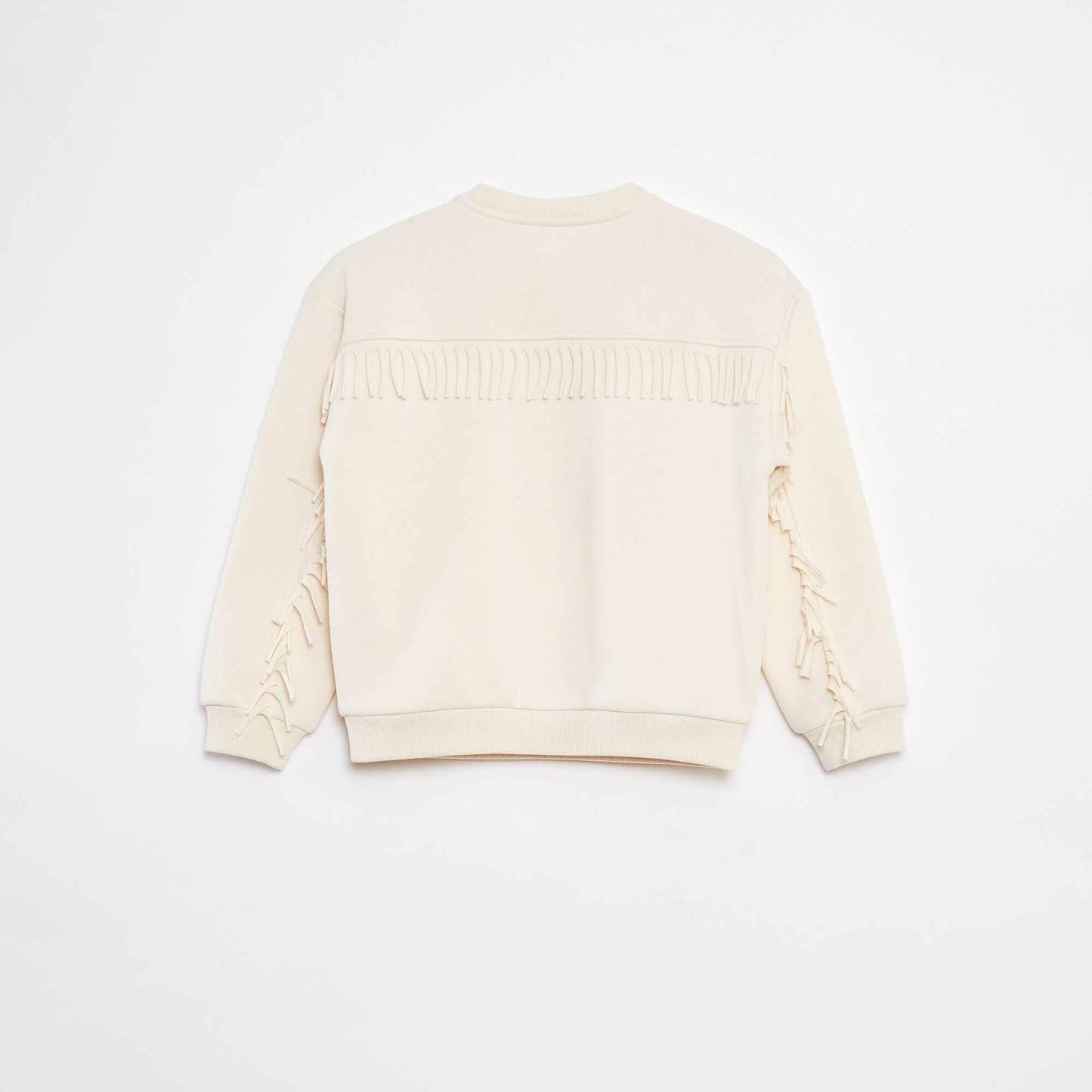 Sweat en molleton avec broderie et franges sur les manches BLANC
