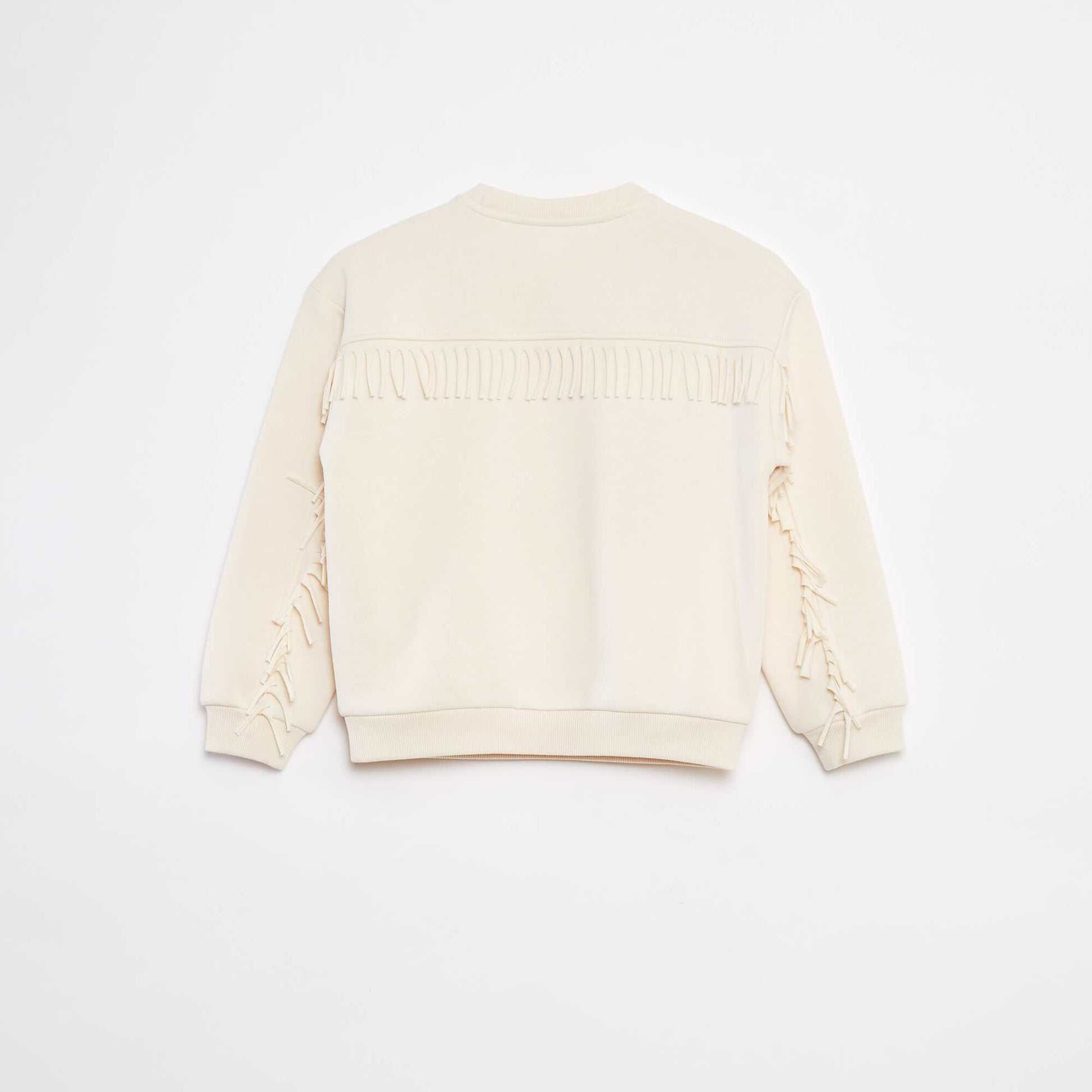 Sweat en molleton avec broderie et franges sur les manches BLANC