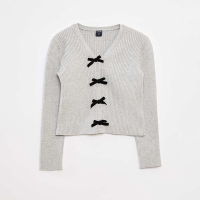 Gilet côtelé avec nœuds en velours GRIS