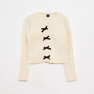 Gilet côtelé avec nœuds en velours BLANC