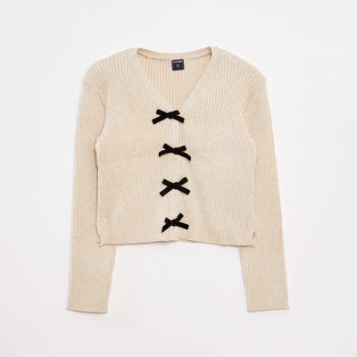 Gilet côtelé avec nœuds en velours BEIGE