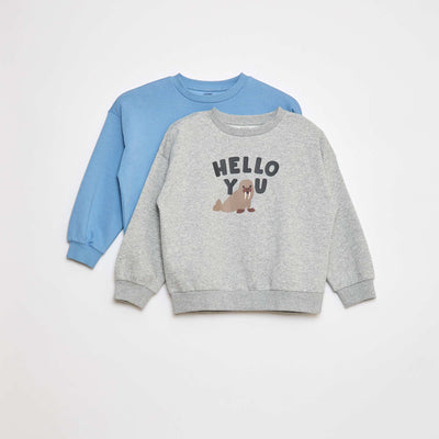 Lot de 2 sweats à col rond en molleton gratté GRIS