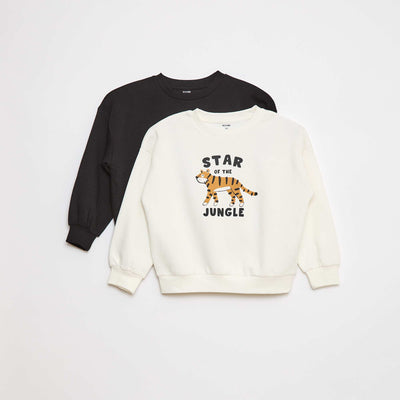 Lot de 2 sweats à col rond en molleton gratté BLANC