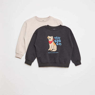 Lot de 2 sweats à col rond en molleton gratté GRIS