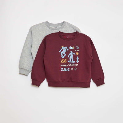 Lot de 2 sweats à col rond en molleton gratté BORDEAUX