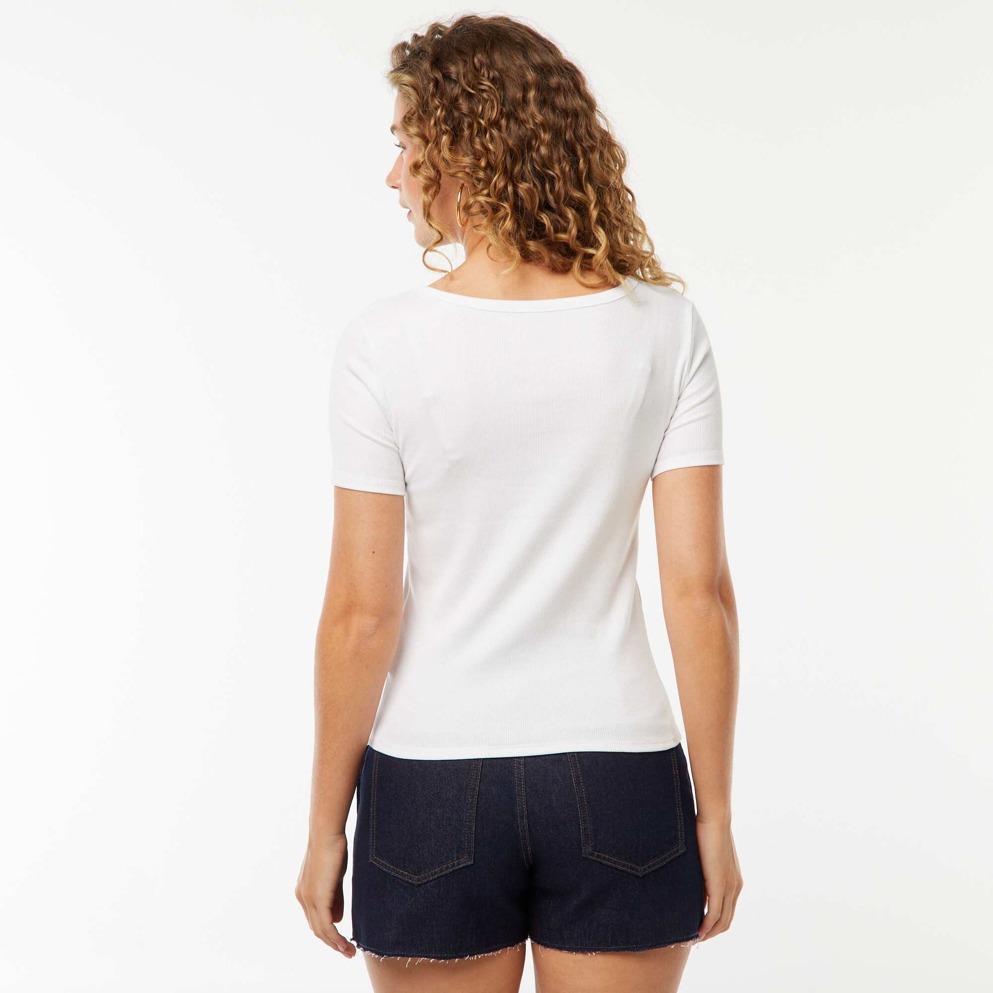 T-shirt côtelé à ouverture boutonnée BLANC