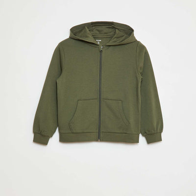Sweat uni zippé à capuche KAKI