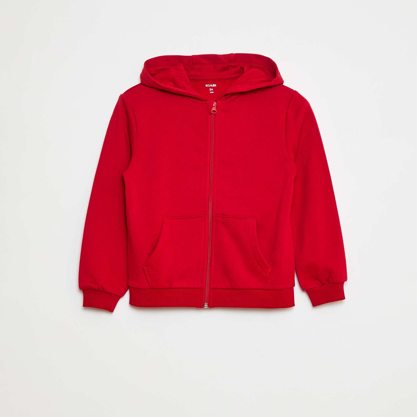 Sweat uni zippé à capuche ROUGE
