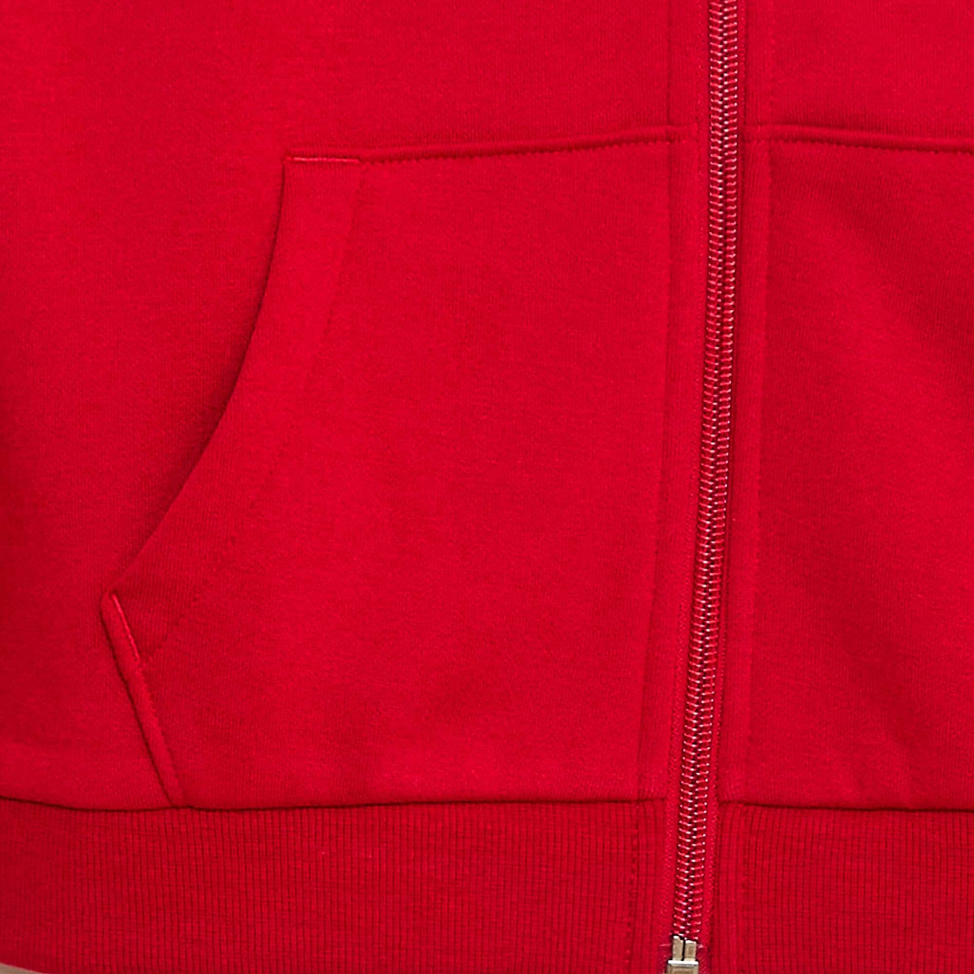 Sweat uni zippé à capuche ROUGE