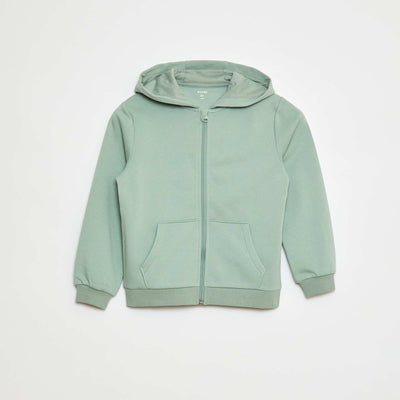 Sweat uni zippé à capuche VERT