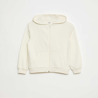 Sweat uni zippé à capuche BEIGE