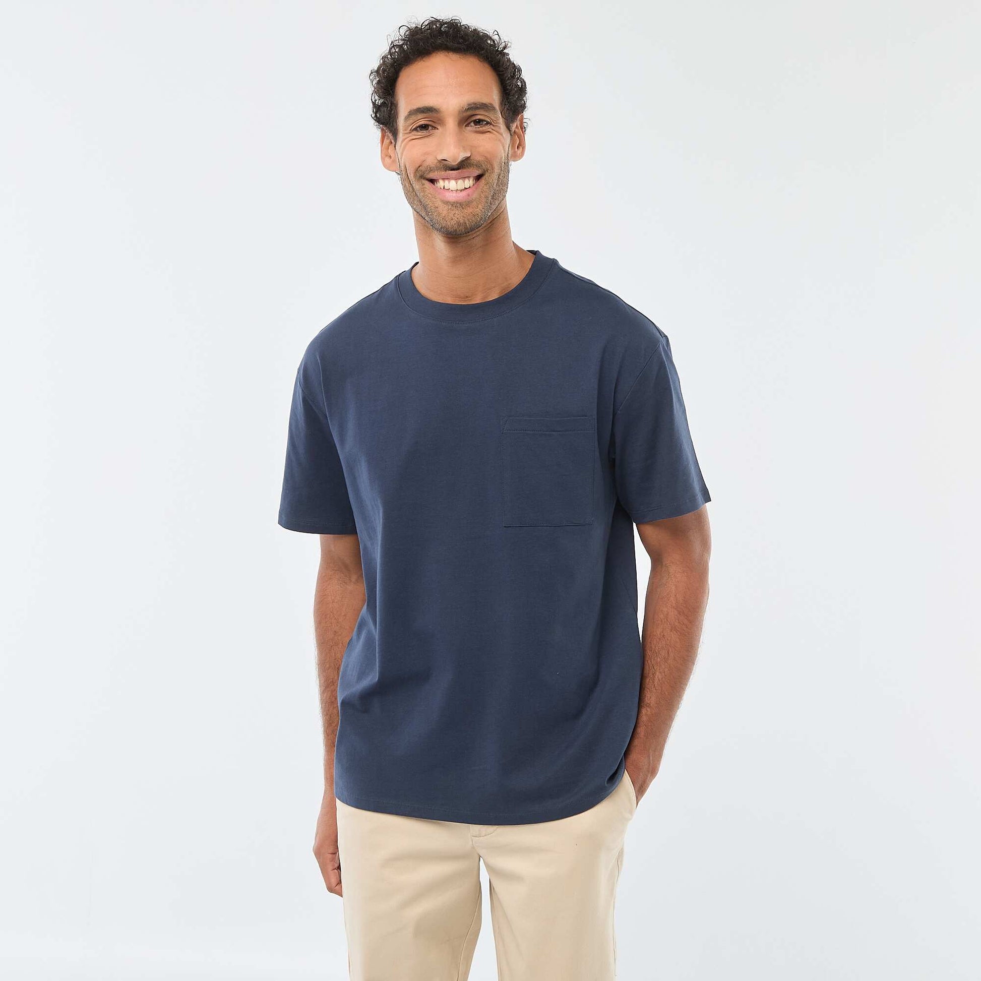 T-shirt uni à manches courtes avec poche poitrine BLEU