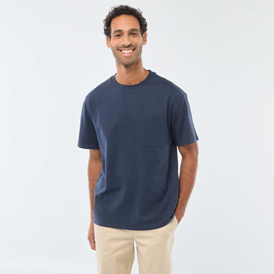 T-shirt uni à manches courtes avec poche poitrine BLEU
