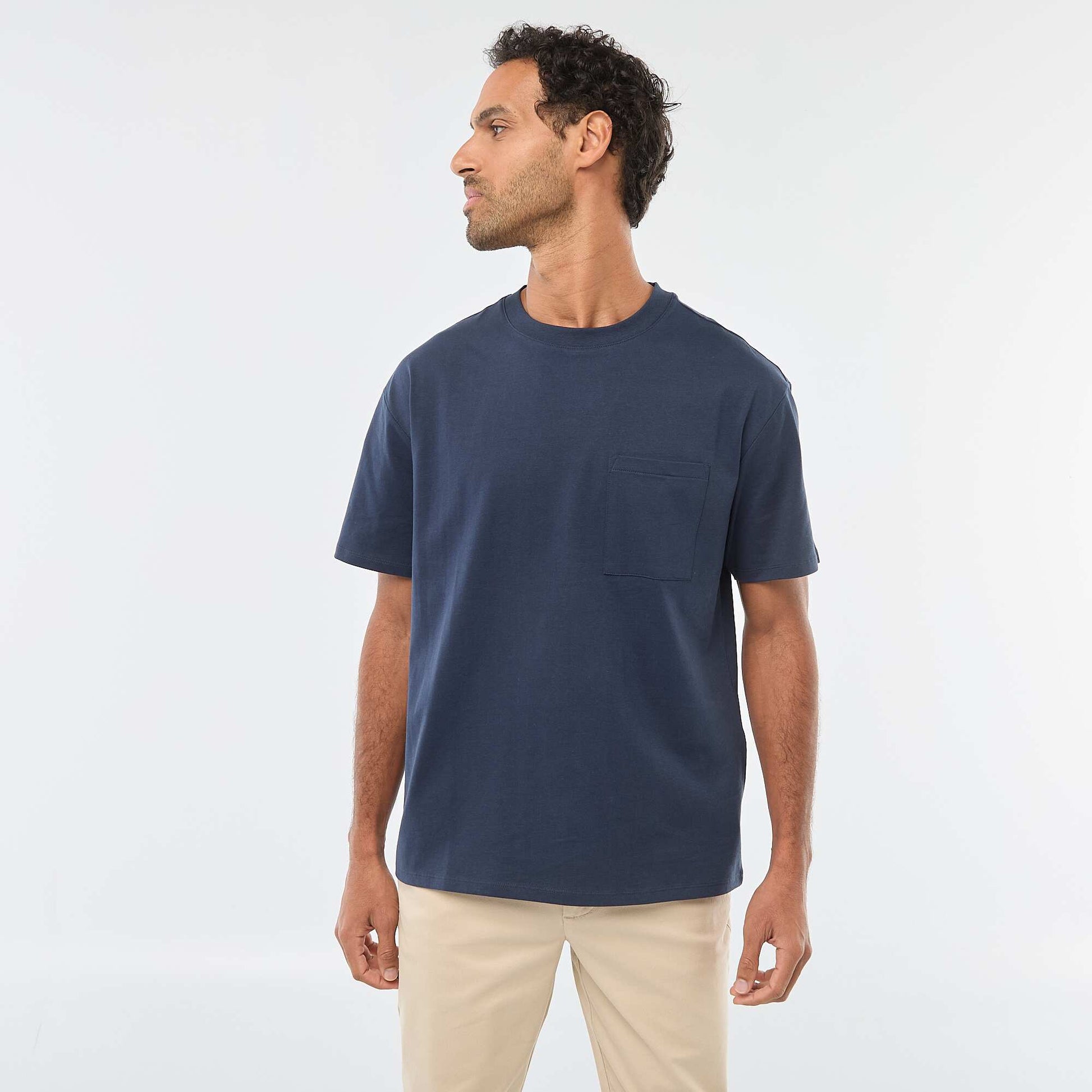 T-shirt uni à manches courtes avec poche poitrine BLEU