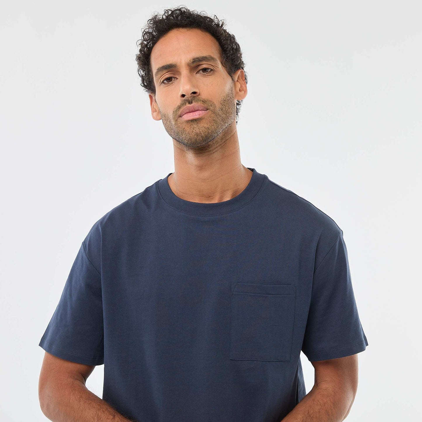 T-shirt uni à manches courtes avec poche poitrine BLEU