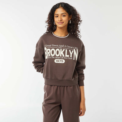 Sweat cropped avec inscription américaine MARRON