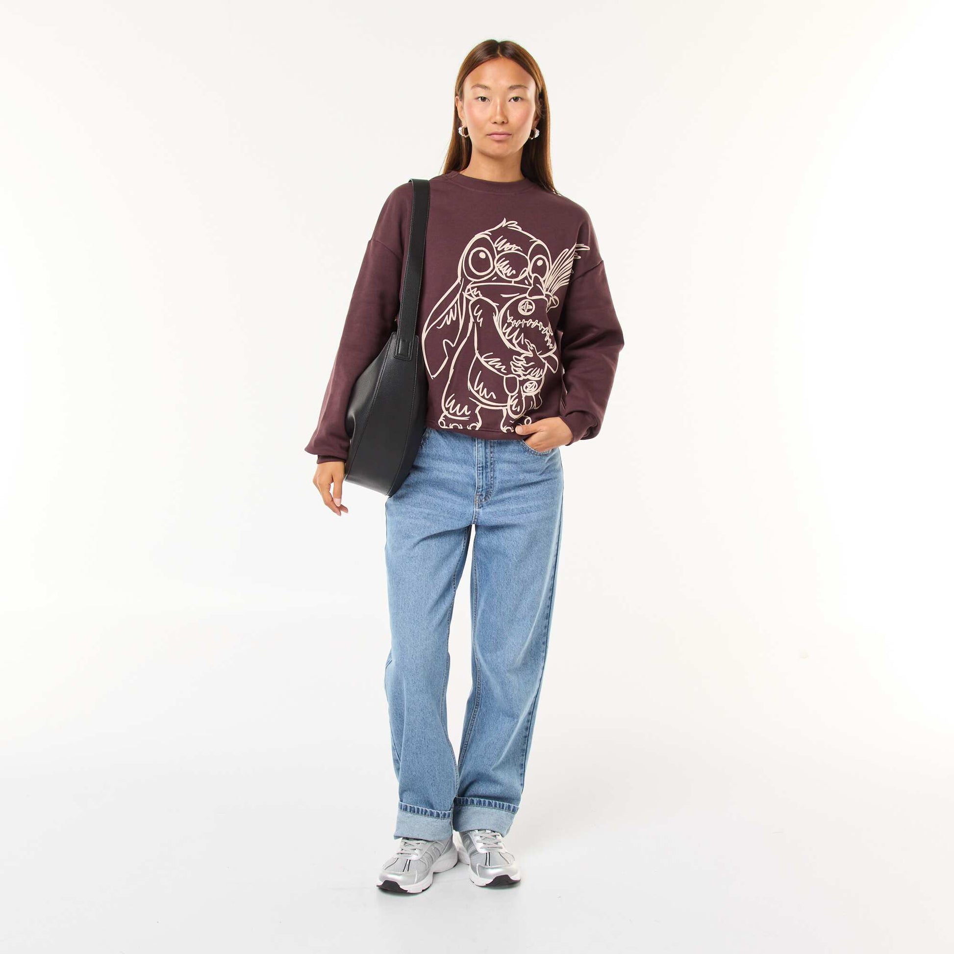 Sweat large imprimé 'Stitch' MARRON