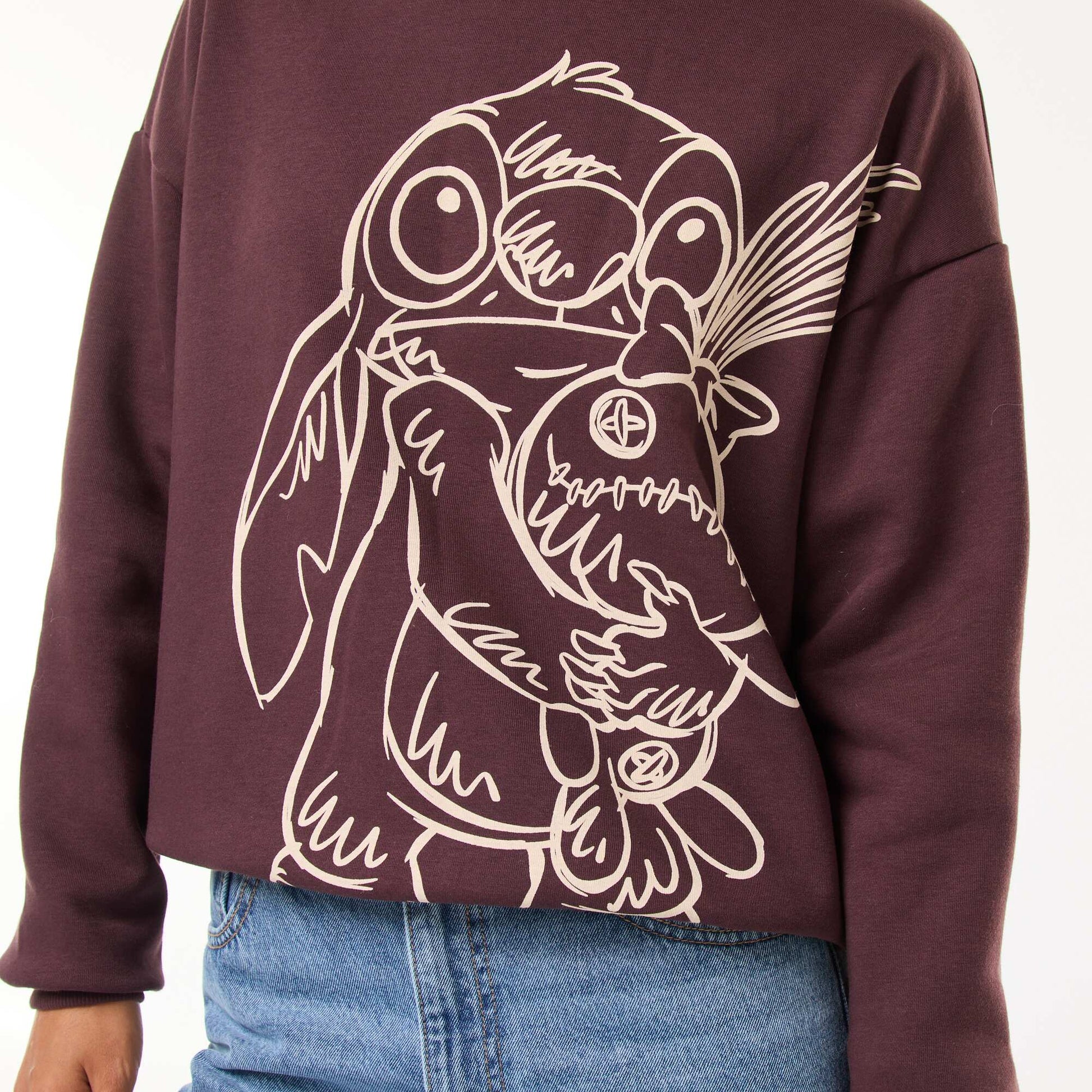 Sweat large imprimé 'Stitch' MARRON