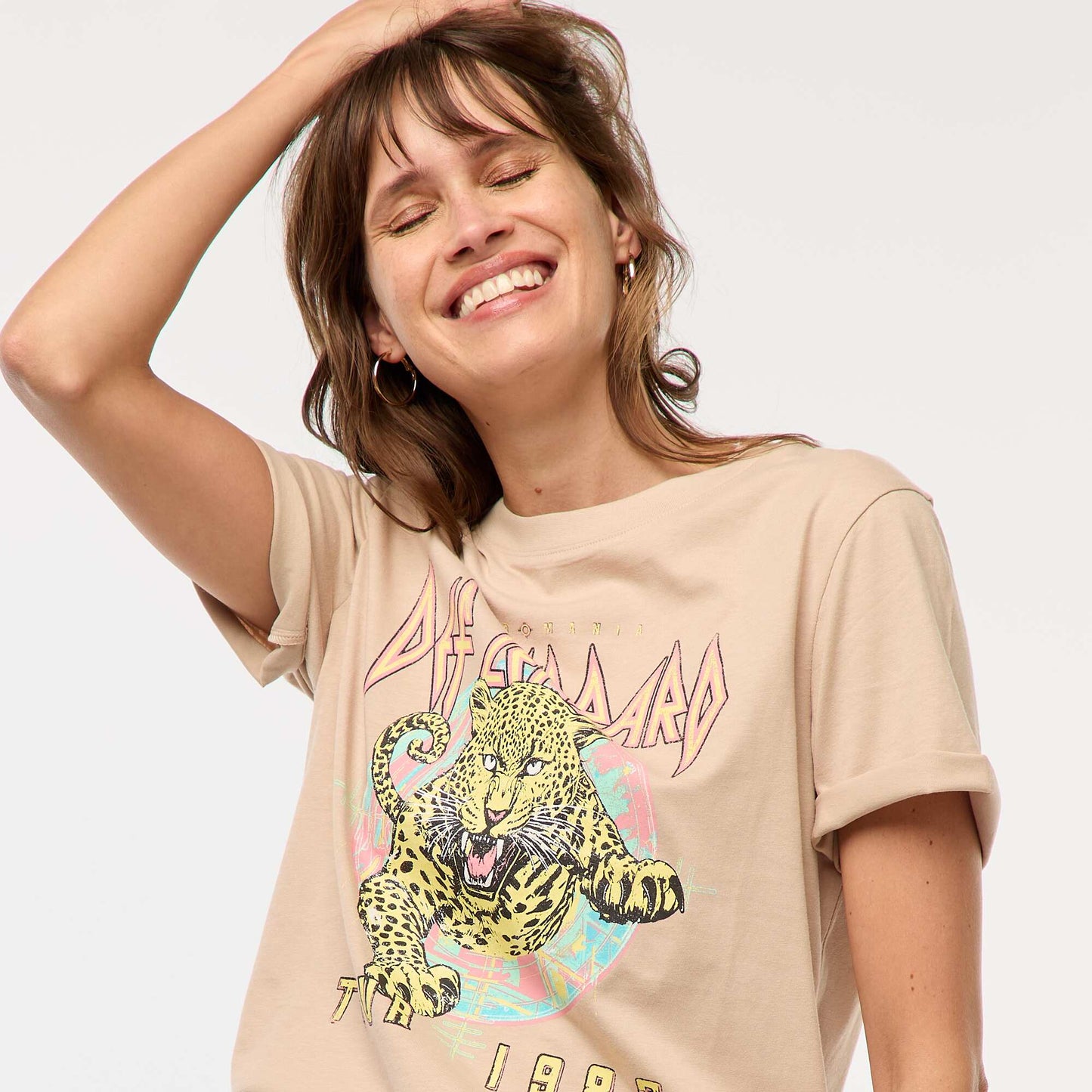 Tee-shirt imprimé 'Def Leppard' BEIGE