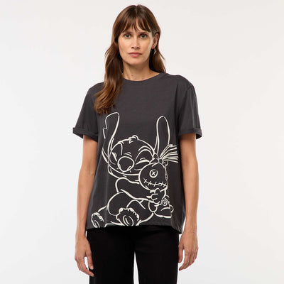 Tee-shirt imprimé 'Stitch' NOIR