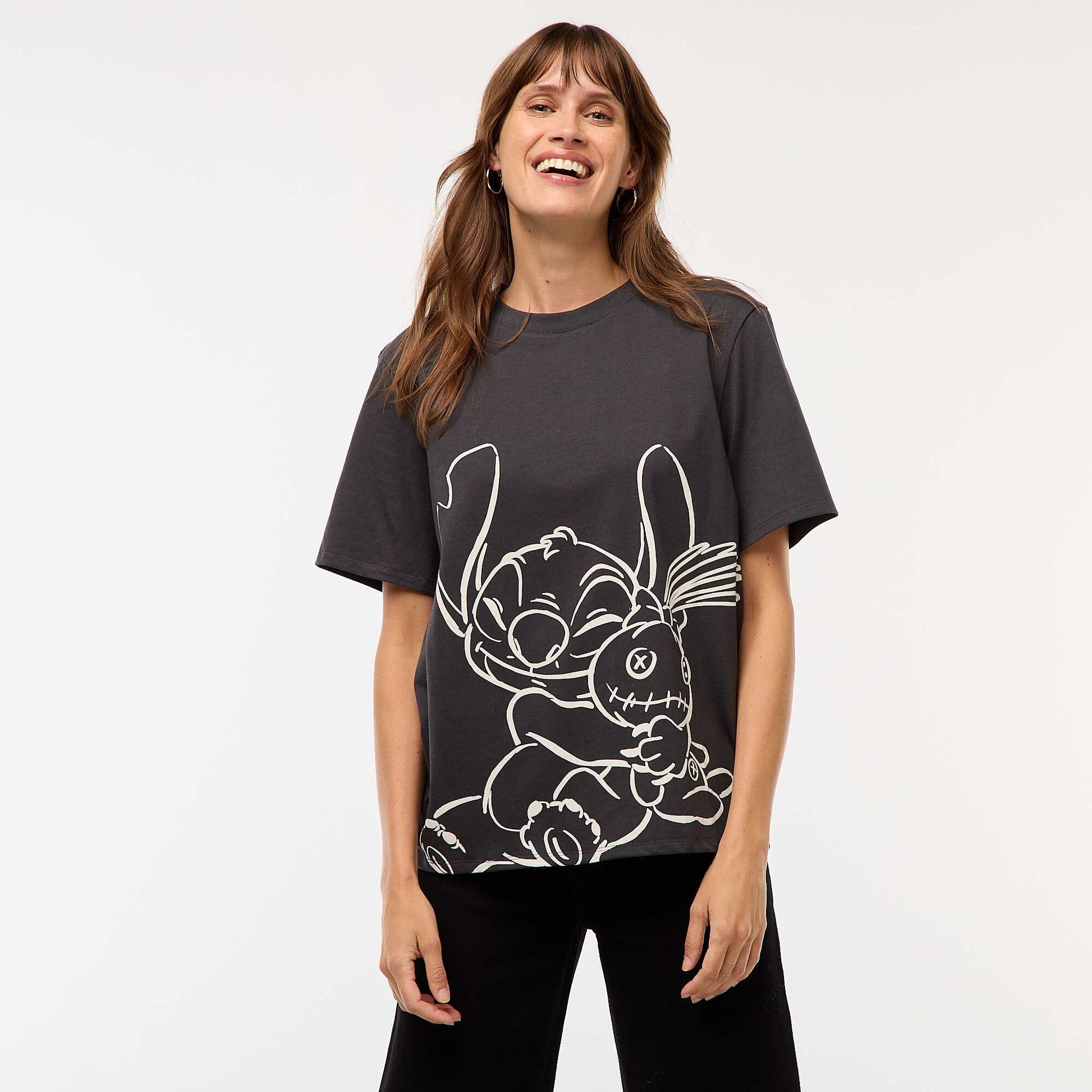 Tee-shirt imprimé 'Stitch' NOIR