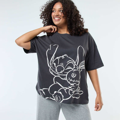 Tee-shirt 'Stitch' 'Disney' à manches courtes NOIR