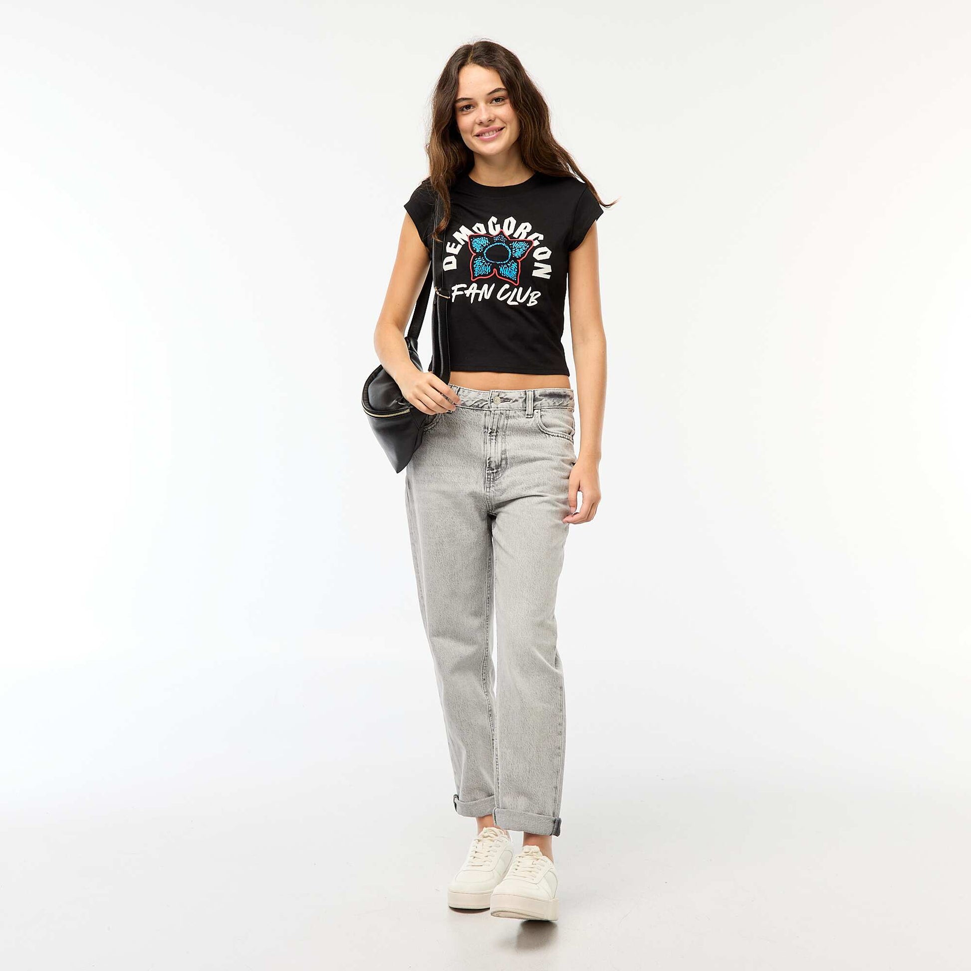 T-shirt court imprimé fantaisie NOIR