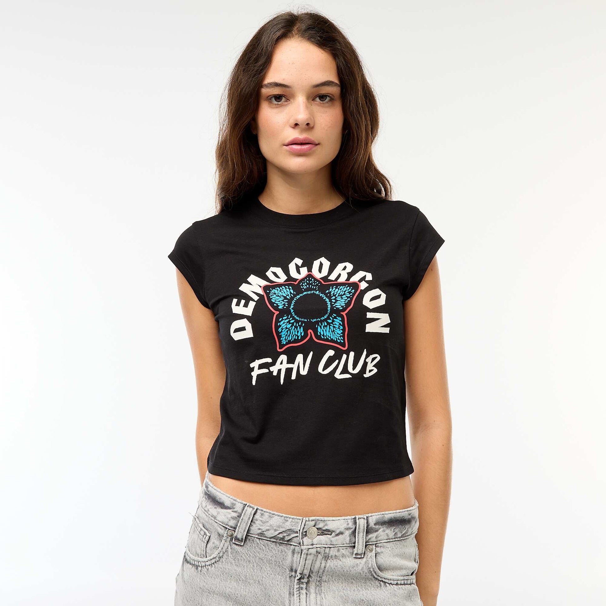 T-shirt court imprimé fantaisie NOIR