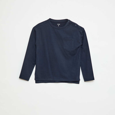 T-shirt uni à manches longues et poche poitrine - So Easy BLEU