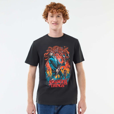 T-shirt 'Sun city' 'Stranger things' 'Netflix' en coton NOIR