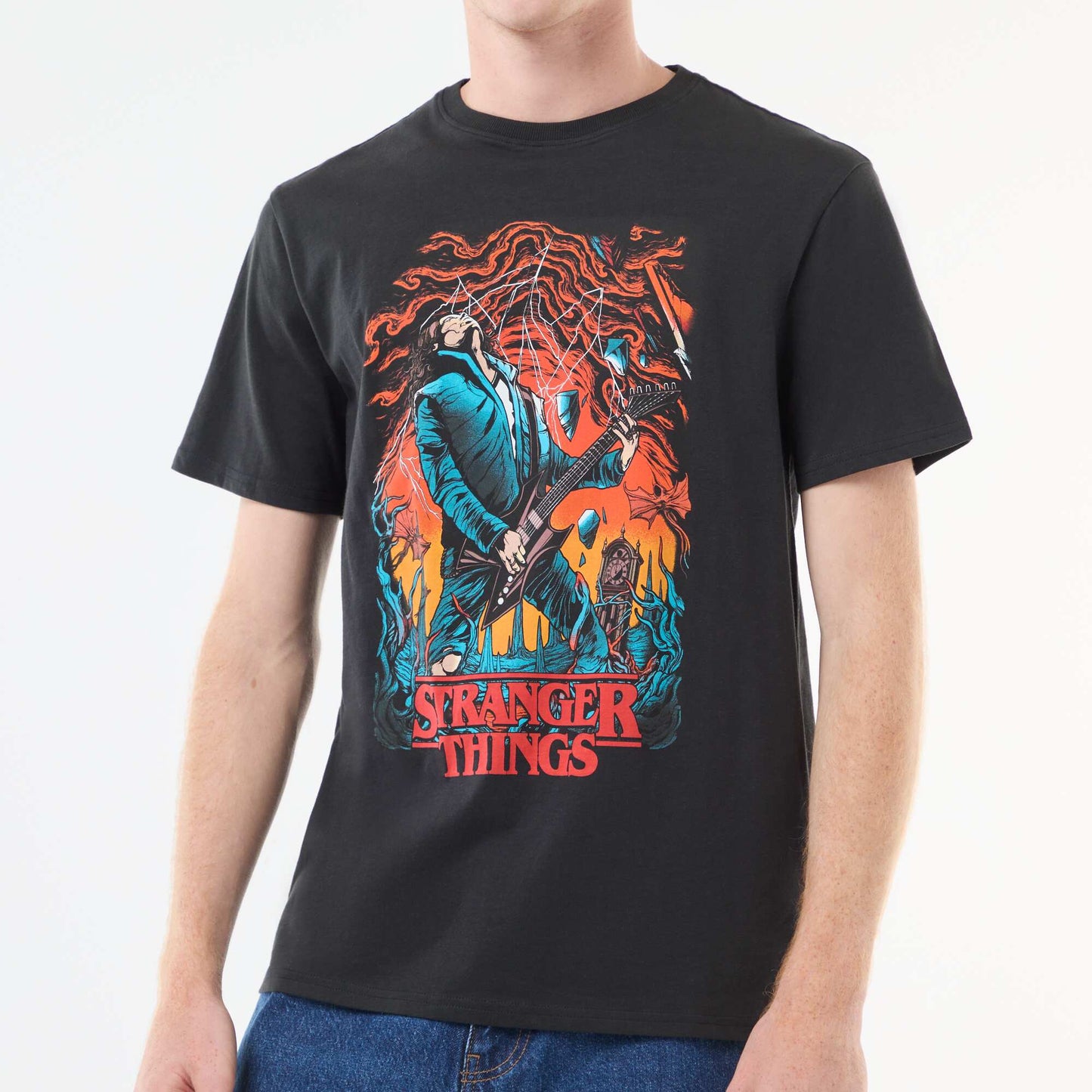 T-shirt 'Sun city' 'Stranger things' 'Netflix' en coton NOIR