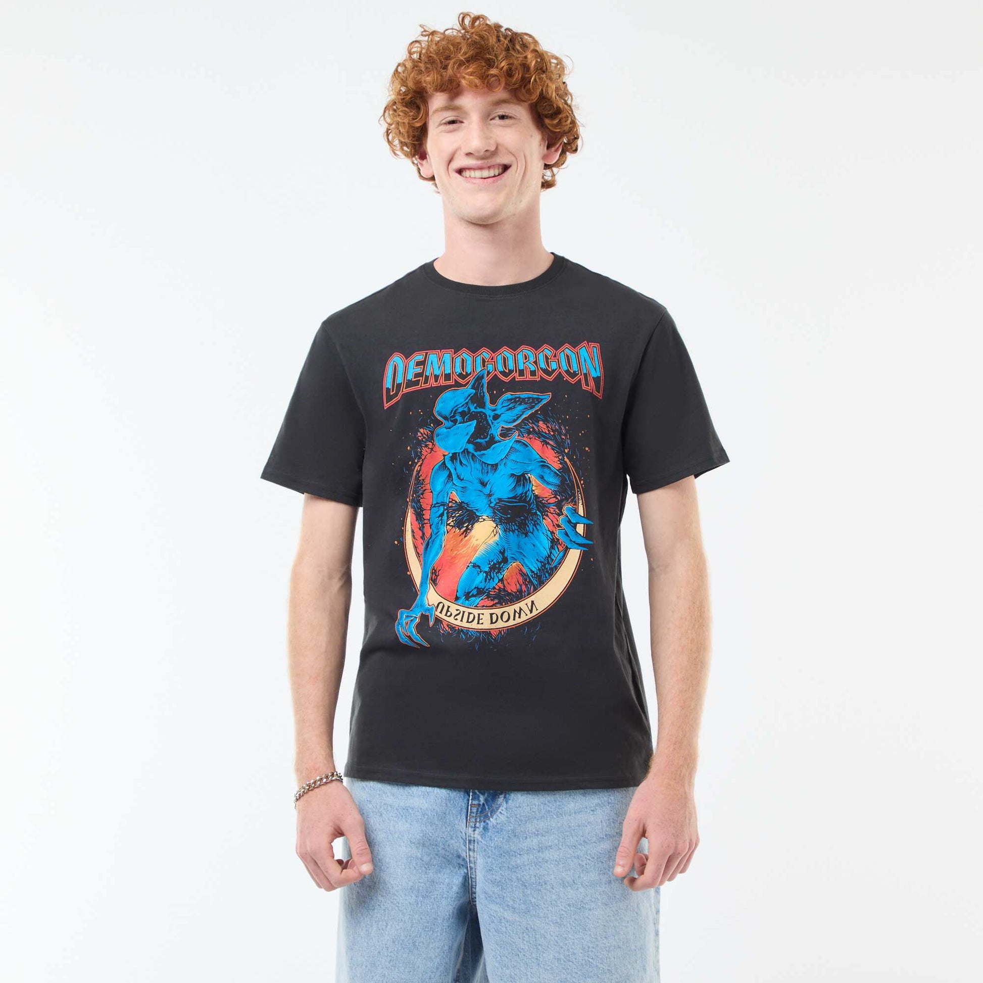 T-shirt 'Sun city' 'Stranger things' 'Netflix' en coton NOIR