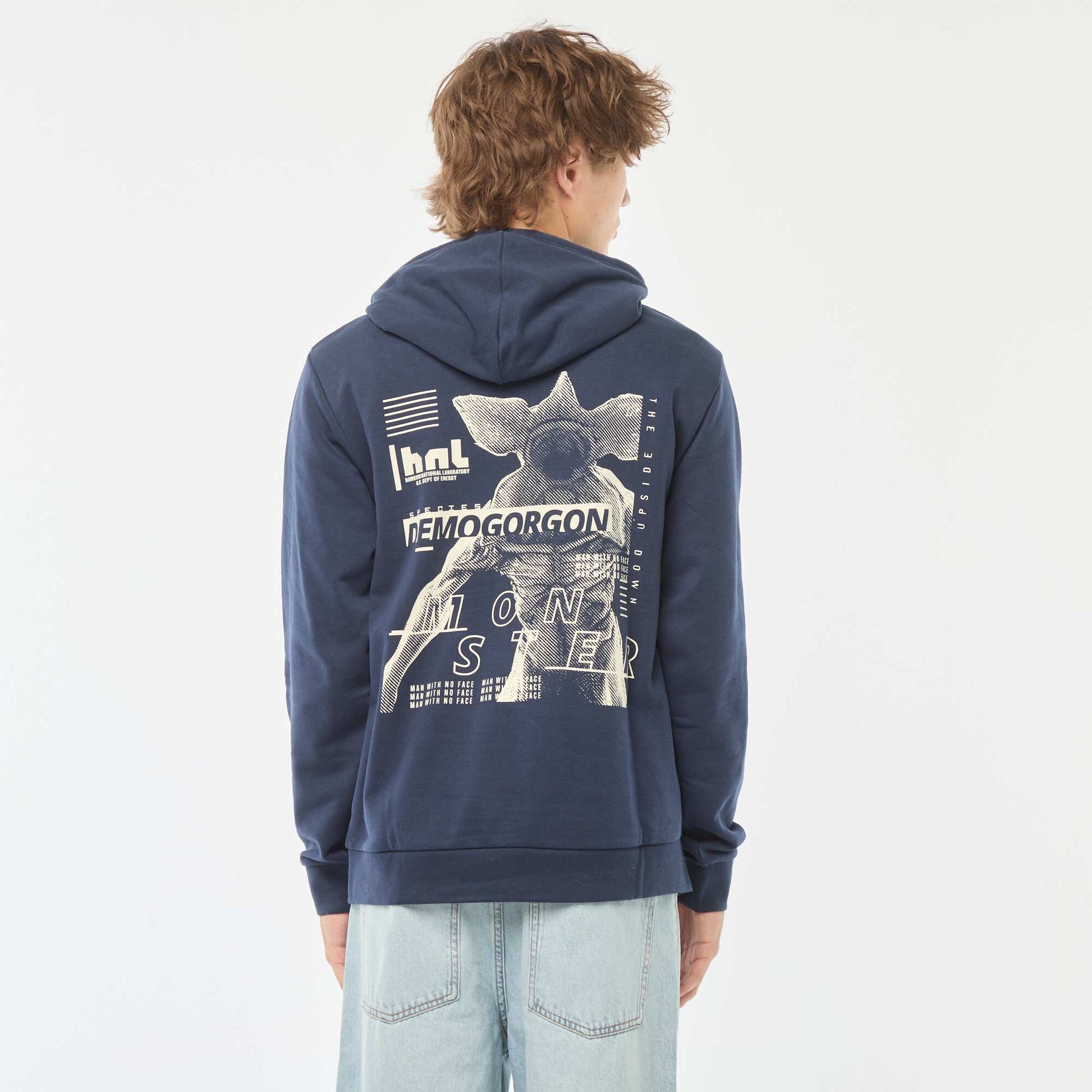 Sweat à capuche 'Stranger Things' imprimé recto-verso BLEU