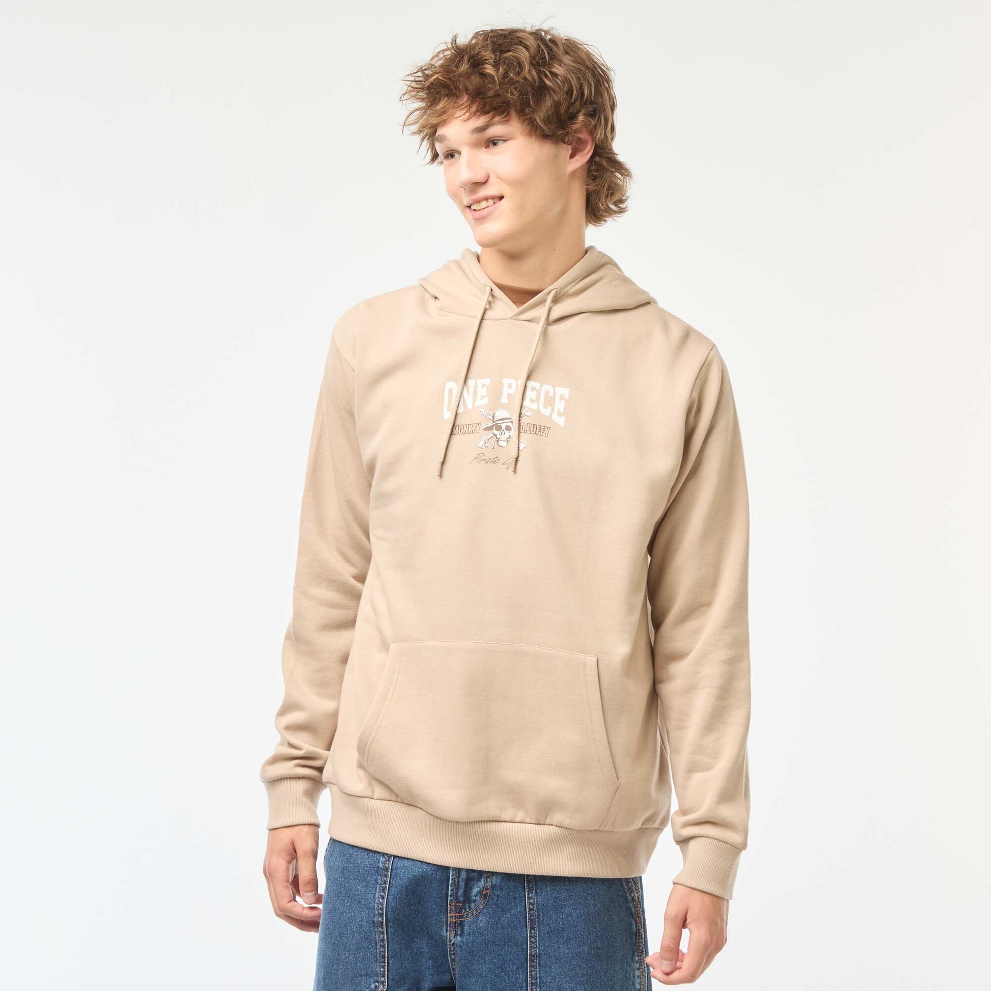 Sweat imprimé recto-verso 'One Piece' à capuche BEIGE