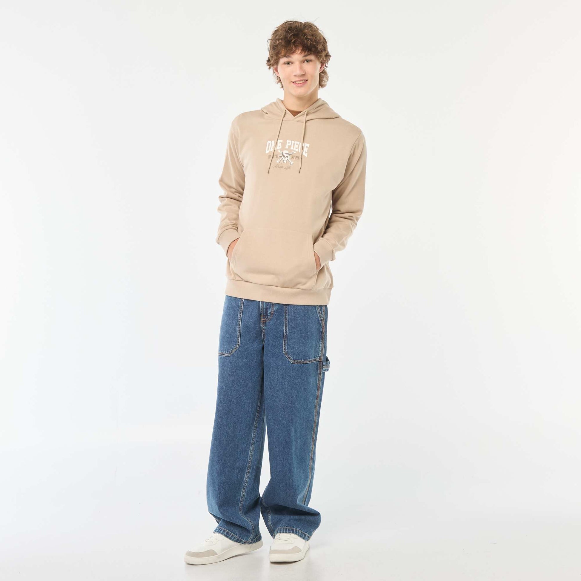 Sweat imprimé recto-verso 'One Piece' à capuche BEIGE