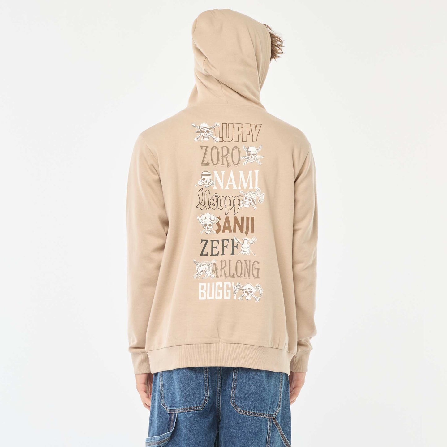 Sweat imprimé recto-verso 'One Piece' à capuche BEIGE