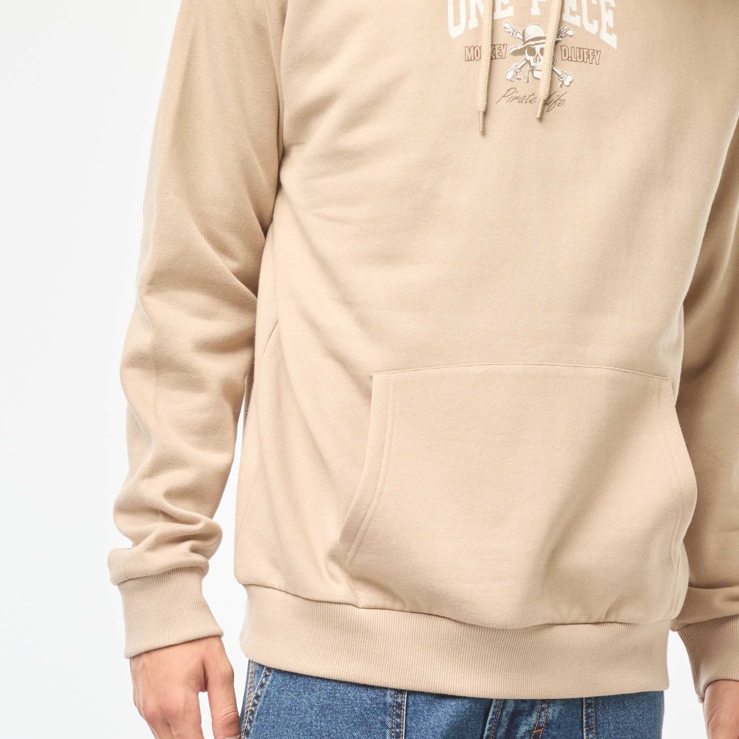 Sweat imprimé recto-verso 'One Piece' à capuche BEIGE